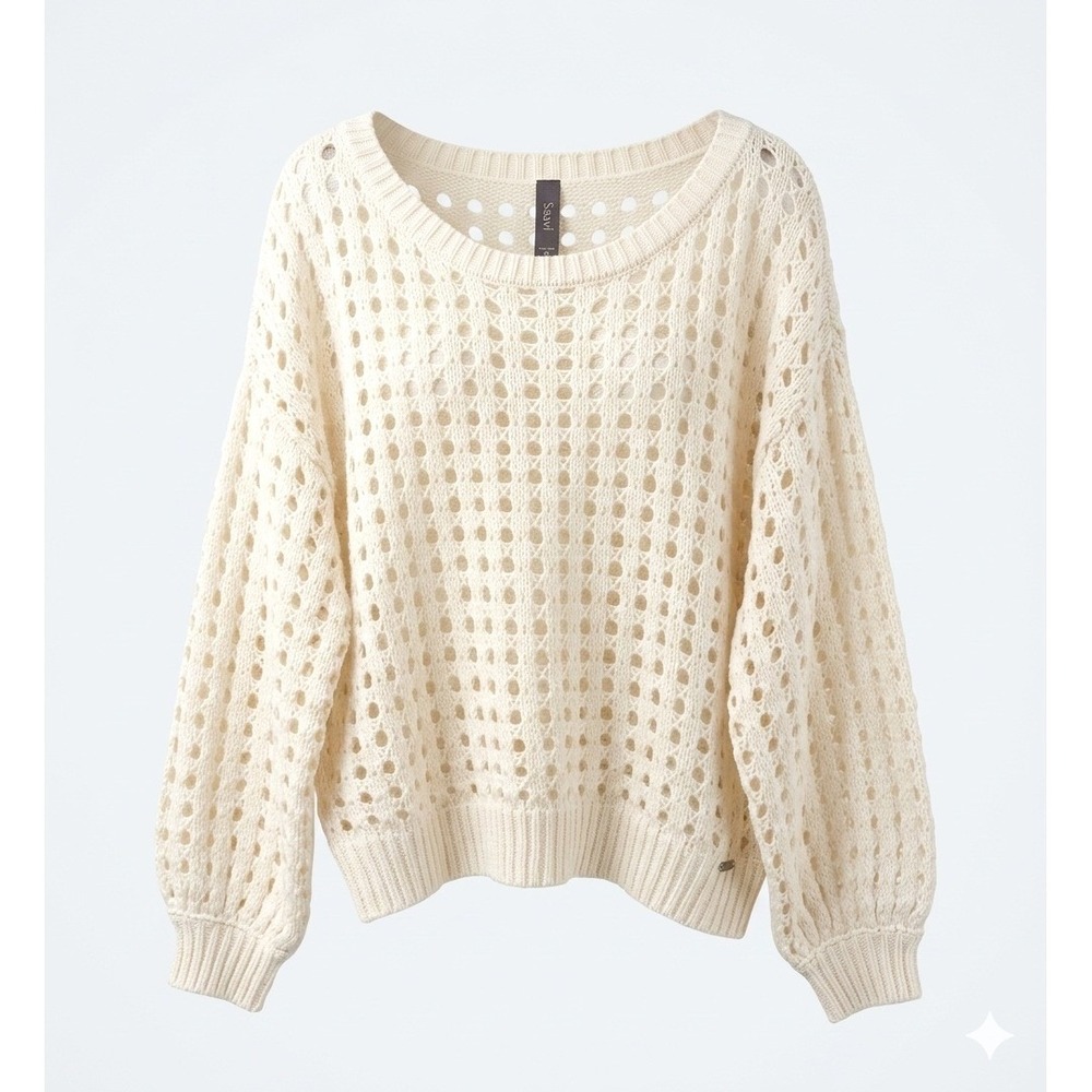 Savvi Dana Cream Open Knit Drop Shoulder Sweater Women 2XL Off Shoulder Layering